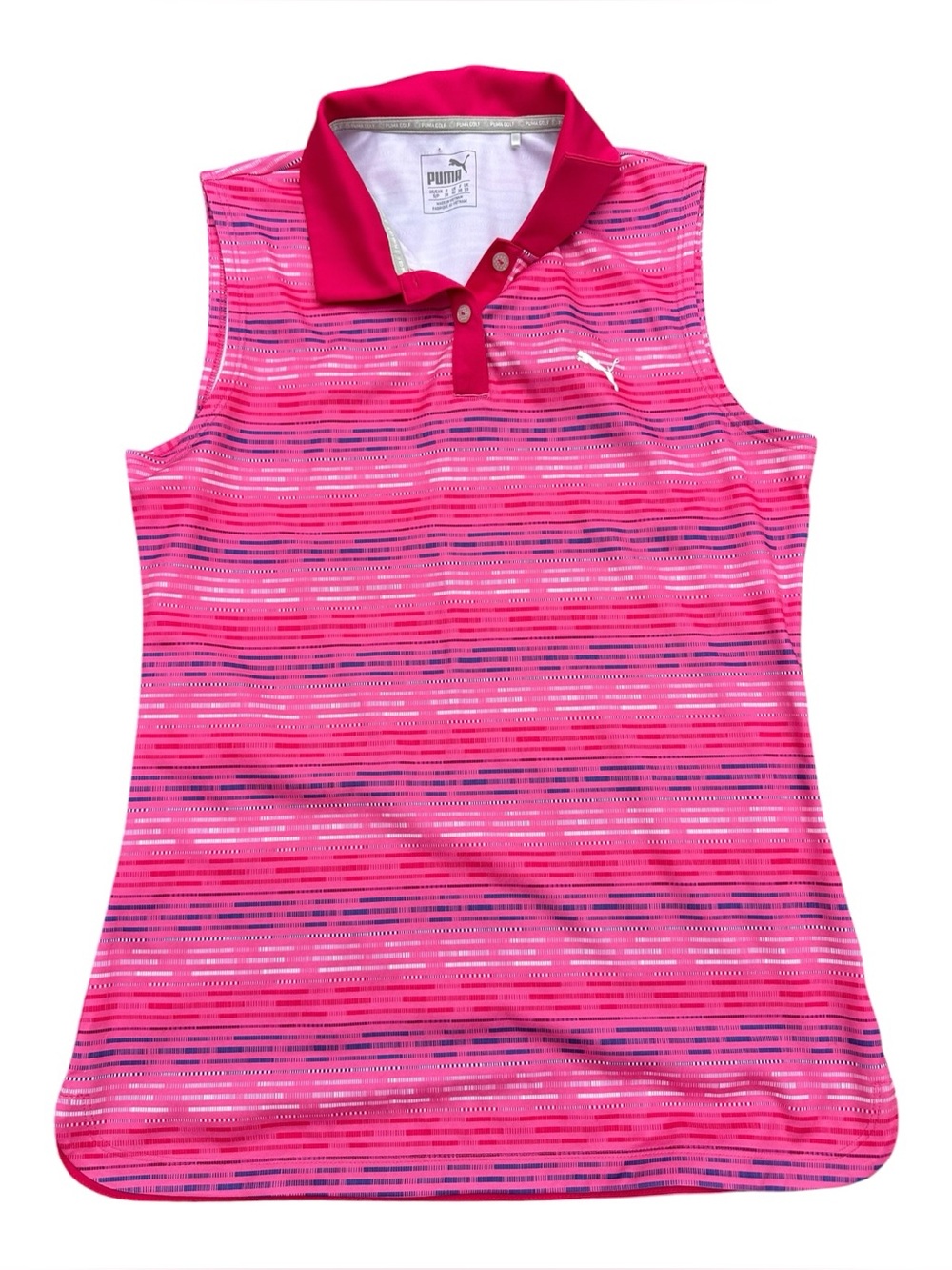 PUMA Golf Women’s Sleeveless Polo Shirt Small Pink Striped Athletic Golf Top